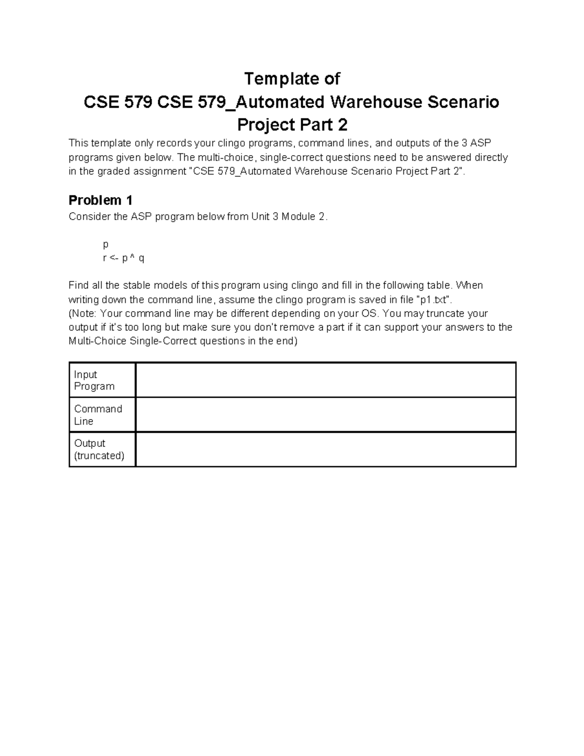CSE 579 Automated Warehouse Scenario Project Template Part 2 - Studocu