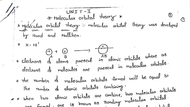 Molecular Orbital Theory: AC IMP ALL Lecture Notes - Studocu