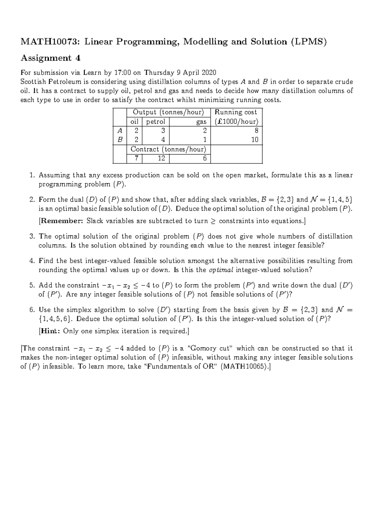 MATH10073: LPMS Assignment 4 - Linear Programming Problem Analysis ...