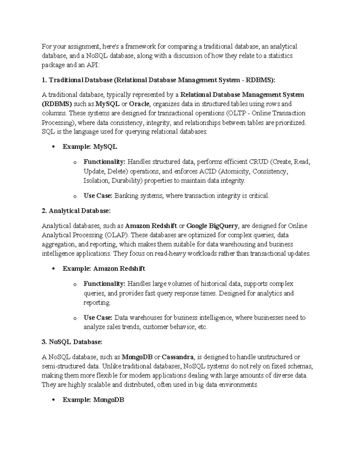 CS 4407 Programming Assignment: Comparing Database Types and APIs - Studocu
