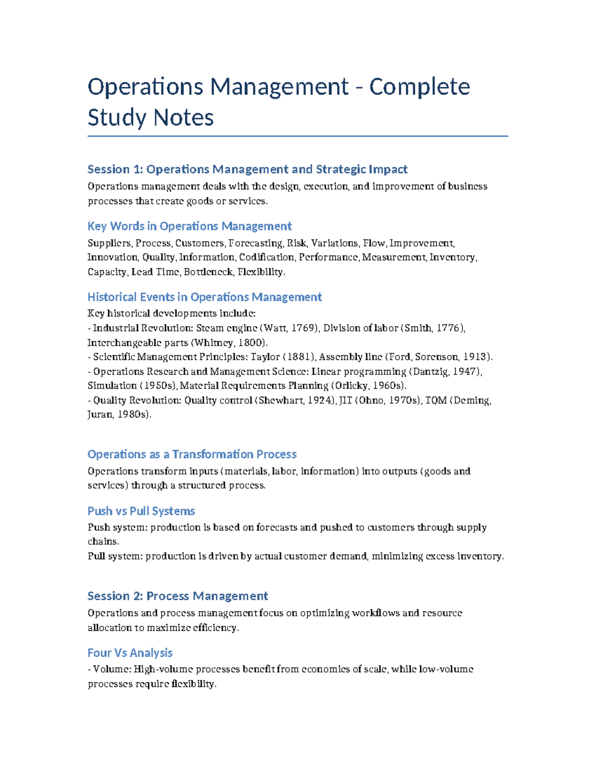 Operations Management Study Notes: Key Concepts and Strategies - Studocu