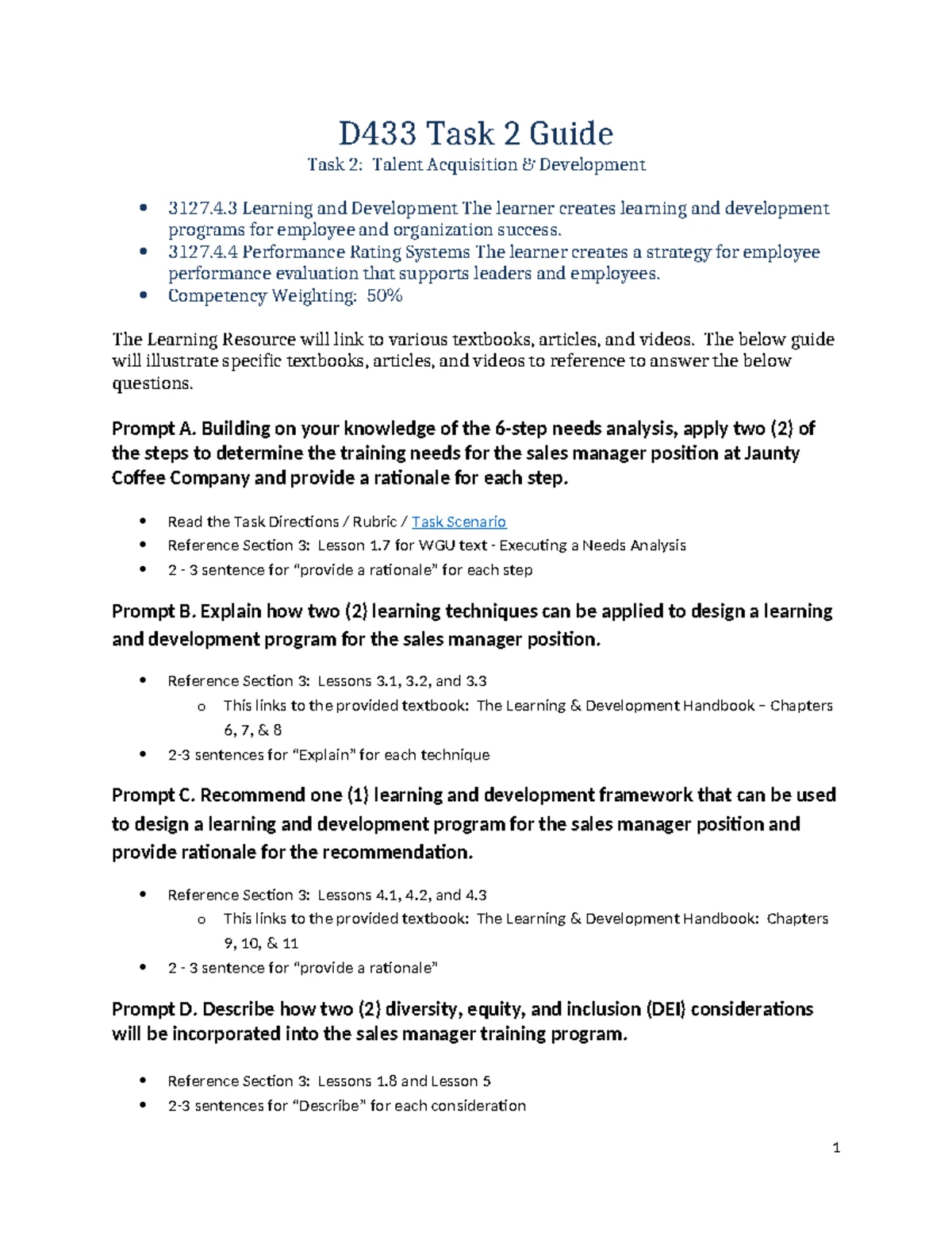 D433 Task 1 - Talent Acquisition Strategies for Jaunty Coffee Co. - Studocu