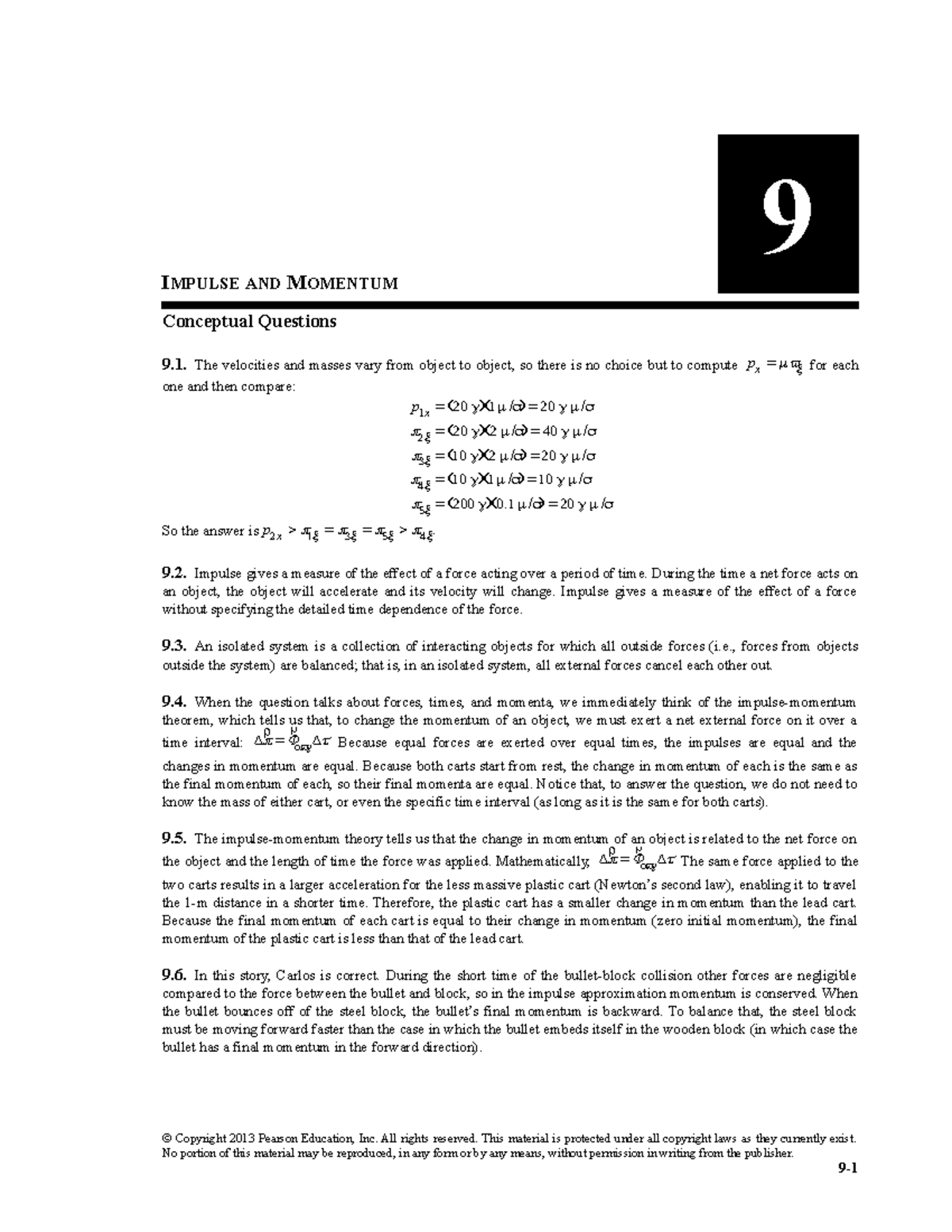 Chapter 9 Problems and solutions - 9 IMPULSE AND MOMENTUM Conceptual ...