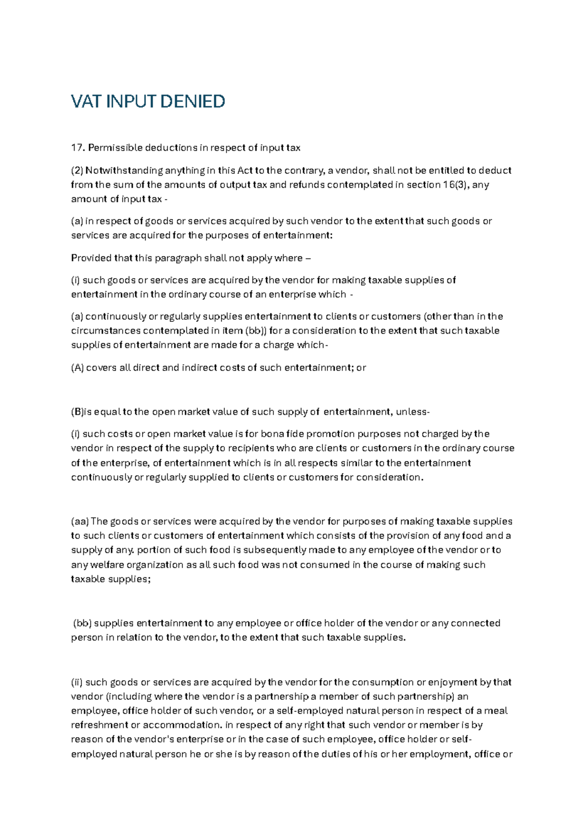Permissible deductions for VAT input tax: A detailed analysis - Studocu
