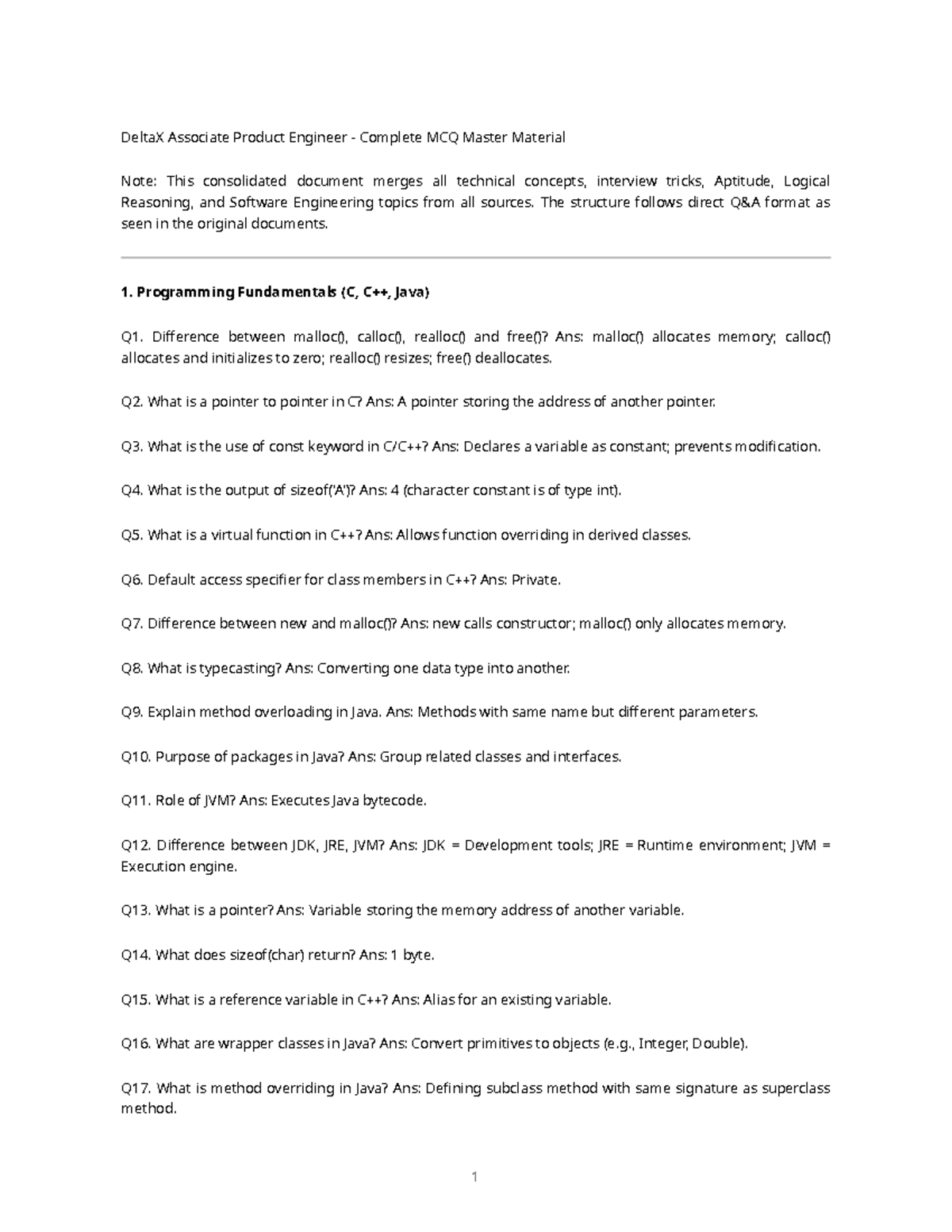 DeltaX Associate Product Engineer MCQ Master Notes for Exam Prep - Studocu