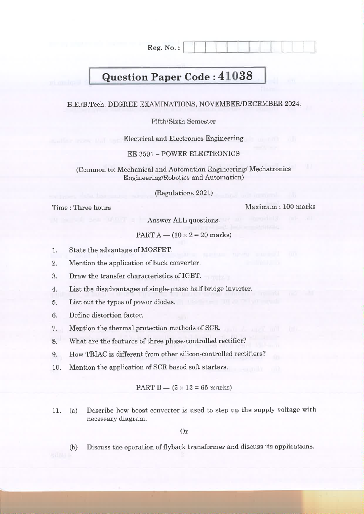 EE3591 Power Electronics Question Paper - Degree Exams 2024 - Studocu