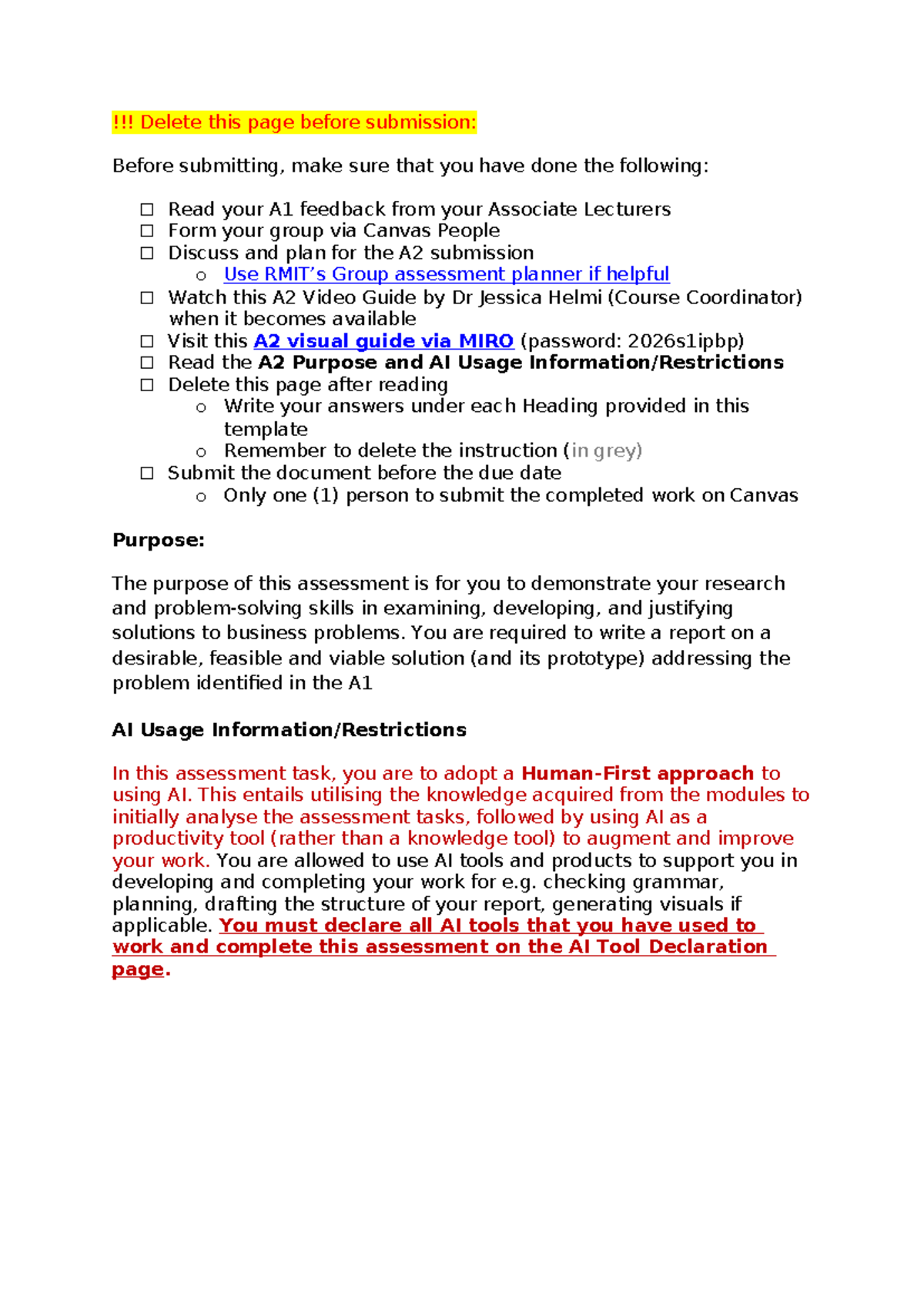2026 S1 BUSM2578 Assignment 2 Group Progress Report Template - Studocu