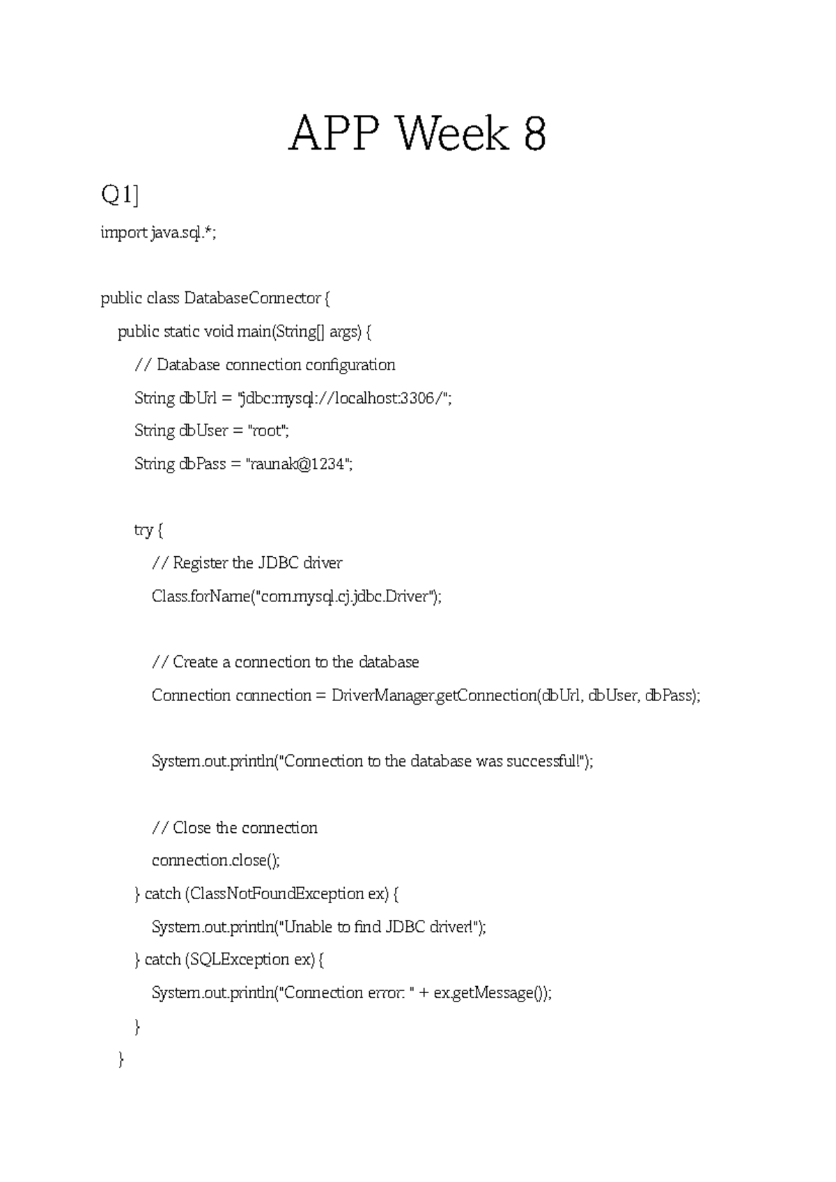 APP Week 8 Lab: Database Connection & Query Execution in Java - Studocu