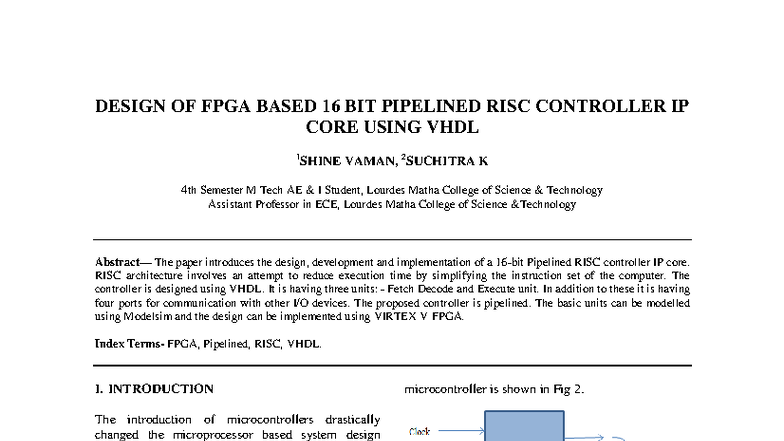 Design of FPGA Based 16 Bit Pipelined RISC Controller IP Core Using ...