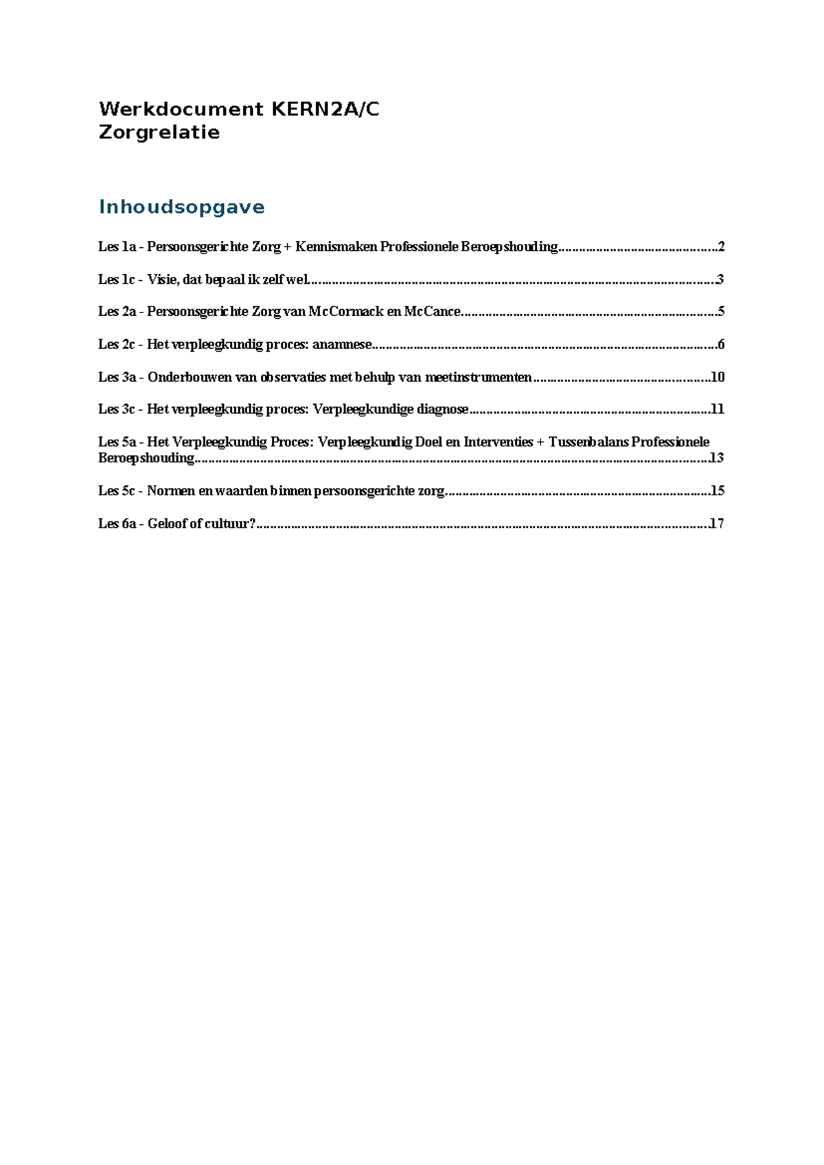 Werkdocument KERN2A - Lesvoorbereidingen en Aantekeningen ...