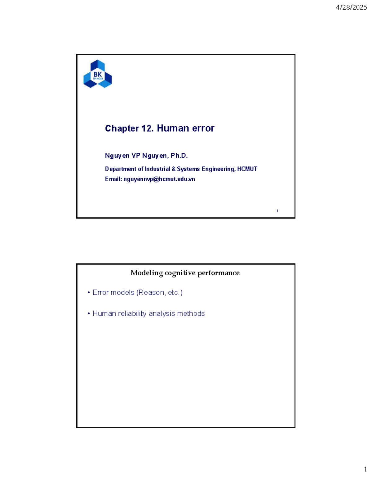 Chapter 12: Understanding Human Error in Performance Analysis (ENGR ...