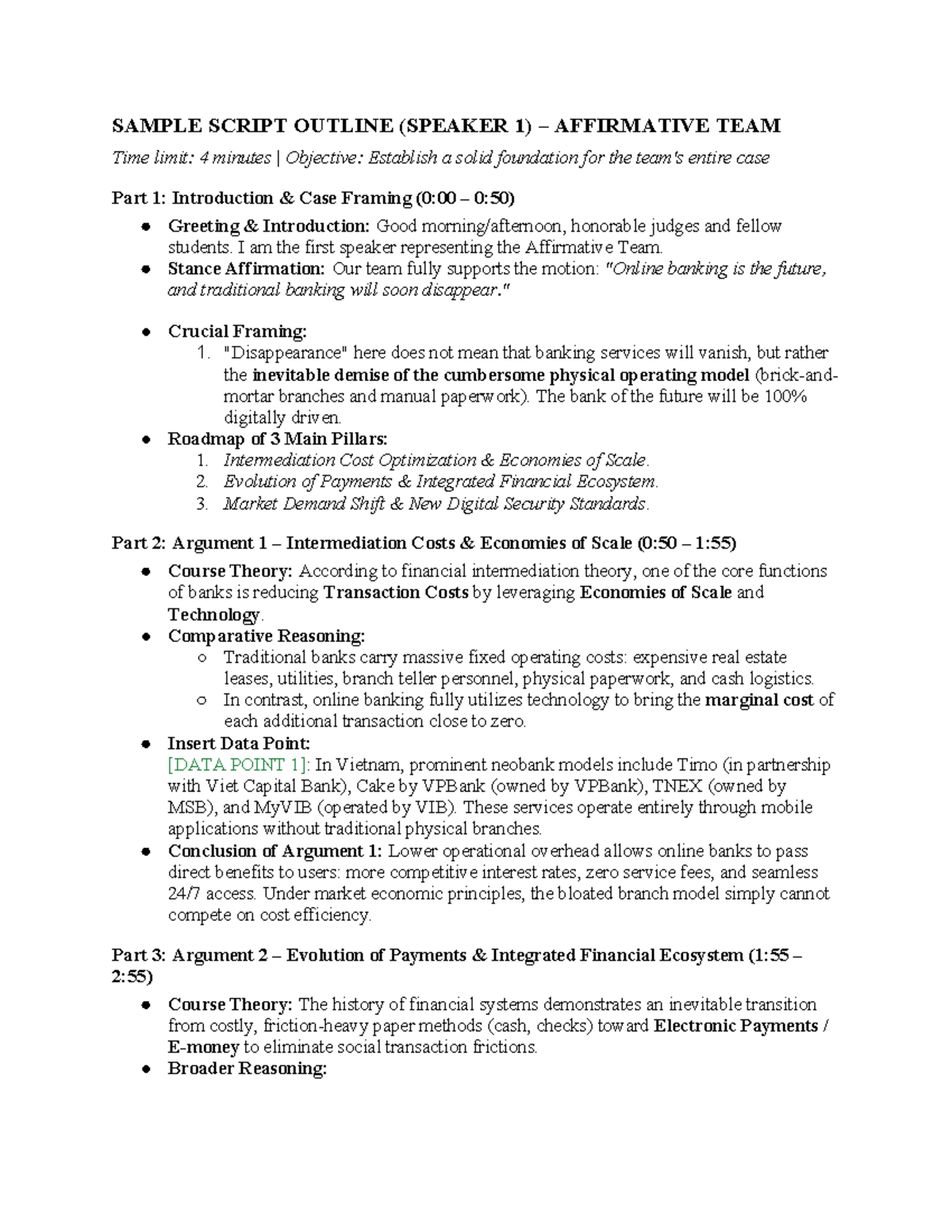 SAMPLE SCRIPT OUTLINE FOR DEBATE (AFFIRMATIVE TEAM) - Studocu