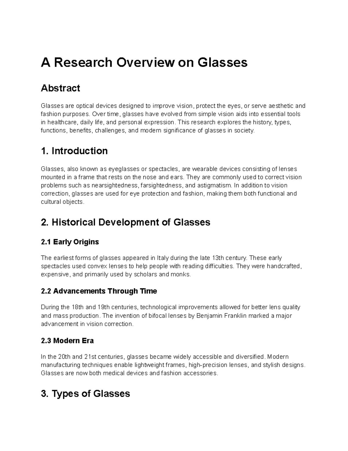 Research Overview on Glasses: History, Types, and Functions - Studocu