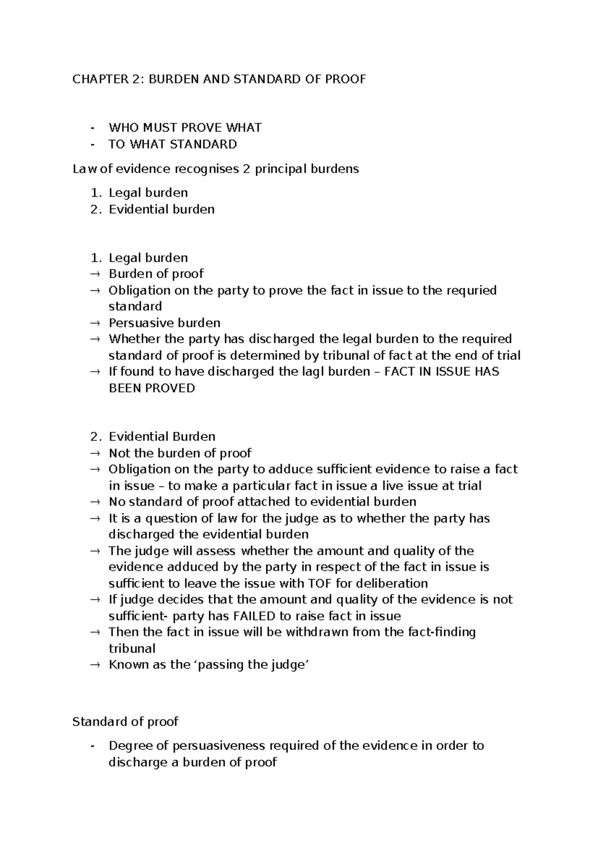 CHAPTER 2: Burden and Standard of Proof in Law (LAW 101) - Studocu
