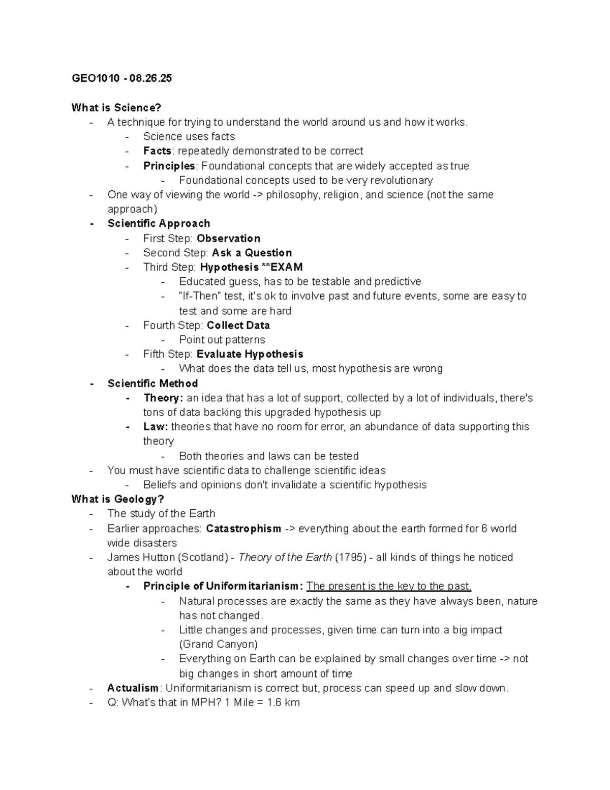 GEO1010 Final Exam Study Notes: Understanding Science and Geology - Studocu