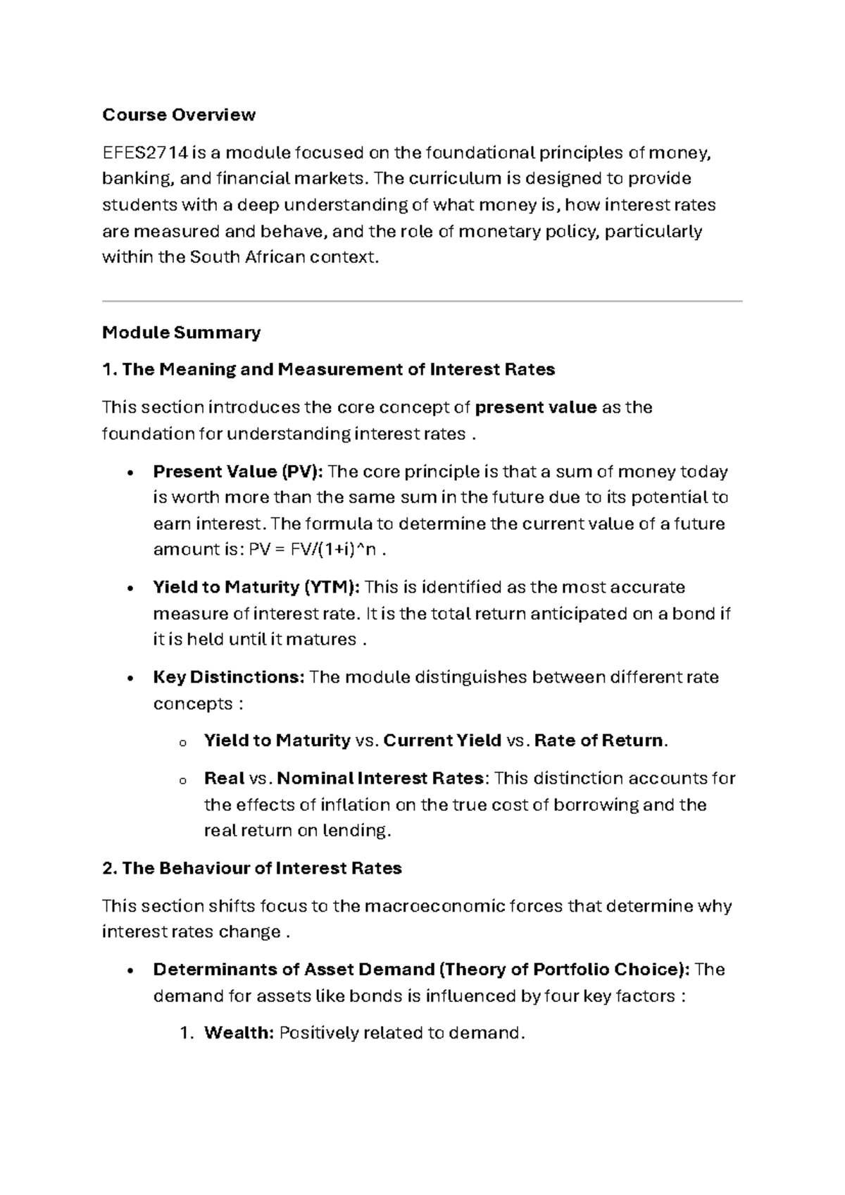 Comprehensive Overview of EFES2714: Money and Interest Rates Module ...