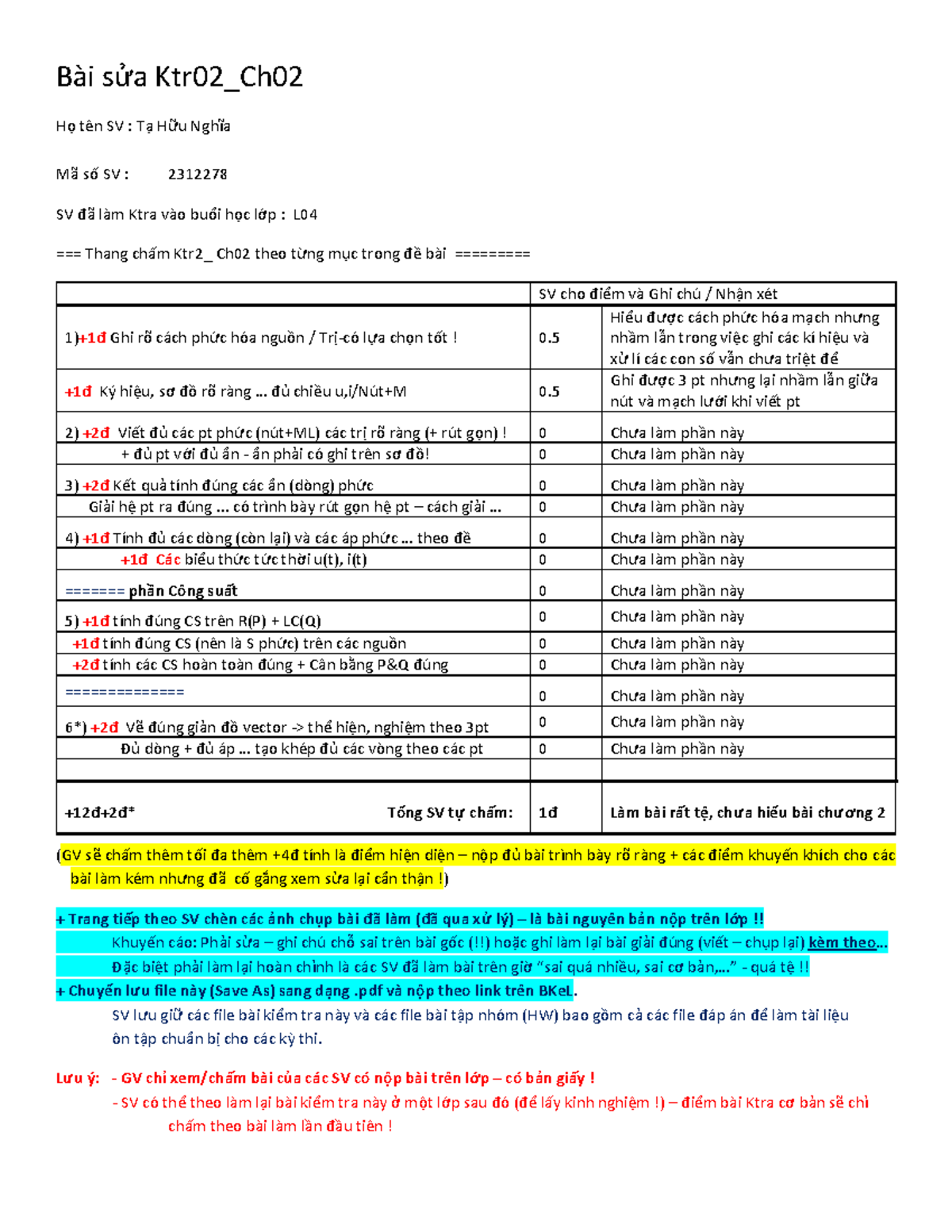 Ktr Ch02s - ..... - Bài sửa Ktr0 2 _Ch Họ tên SV : Tạ Hữu Nghĩa Mã số ...