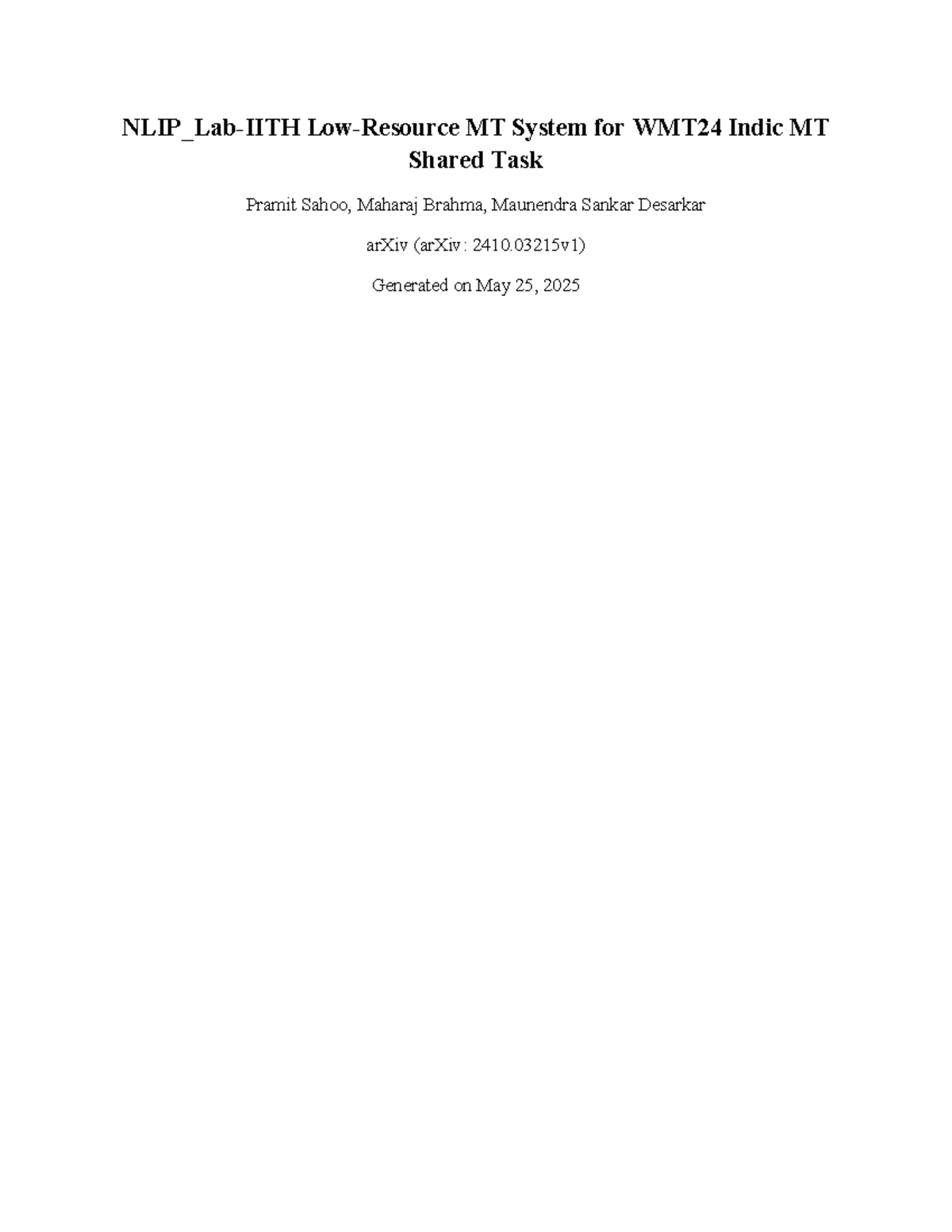 MT System for WMT24 Indic Language Translation: Performance Insights ...