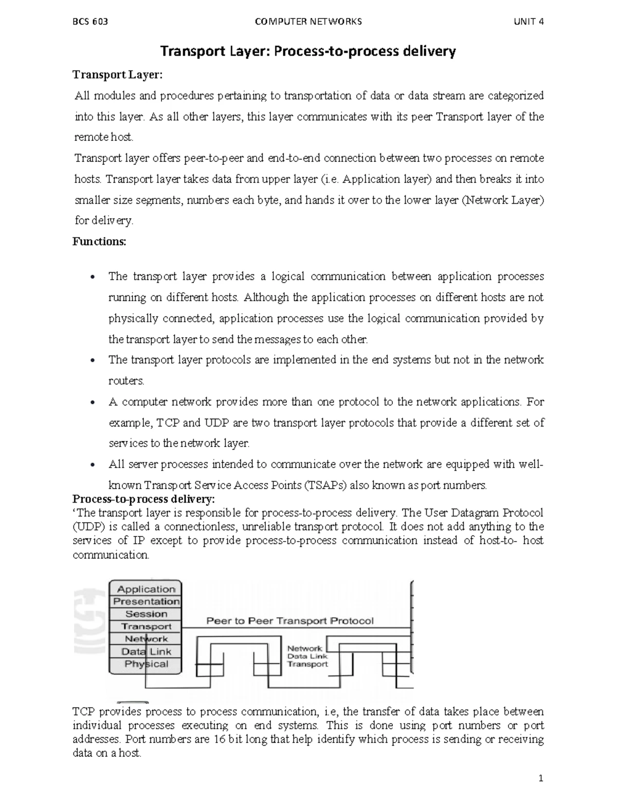 BCS 603 COMPUTER NETWORKS UNIT 3: Key Concepts and Functions of the ...