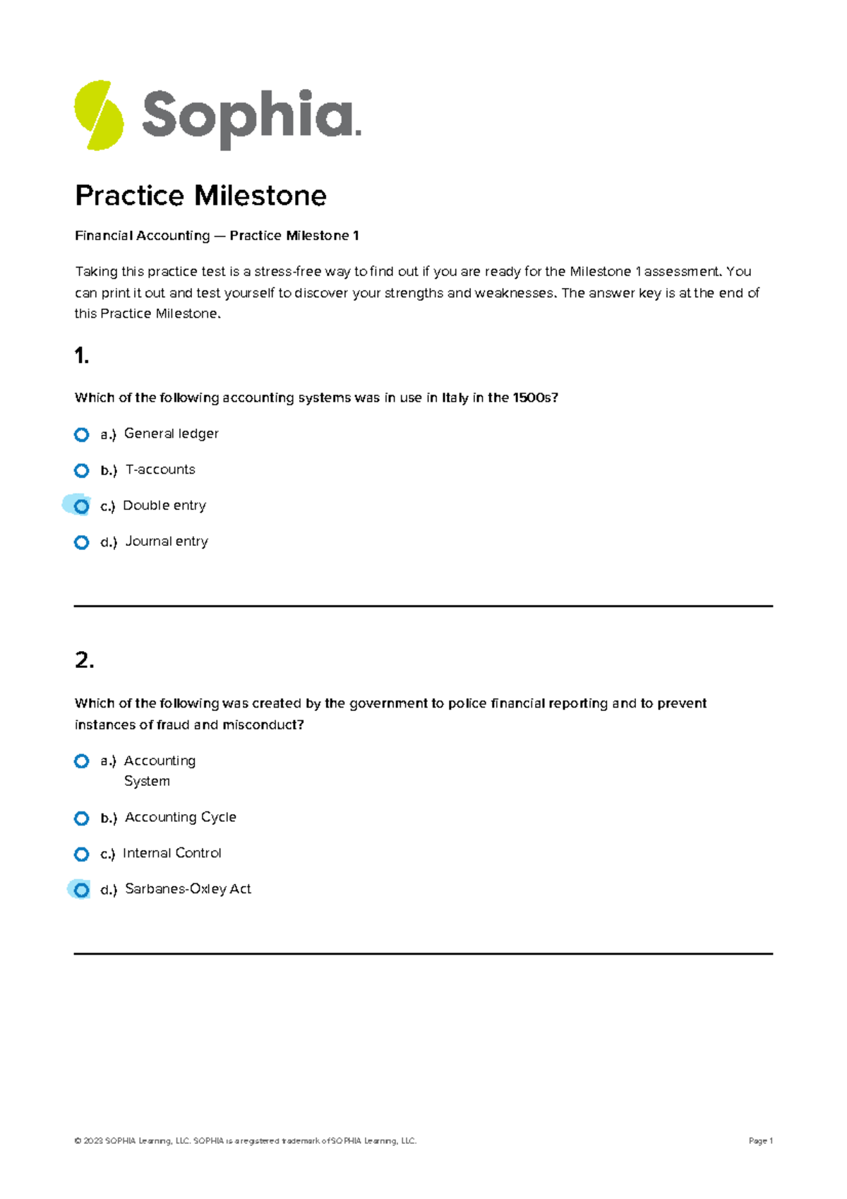 Bus100 Financial Accounting Unit 1 Practice Milestone Test - Studocu