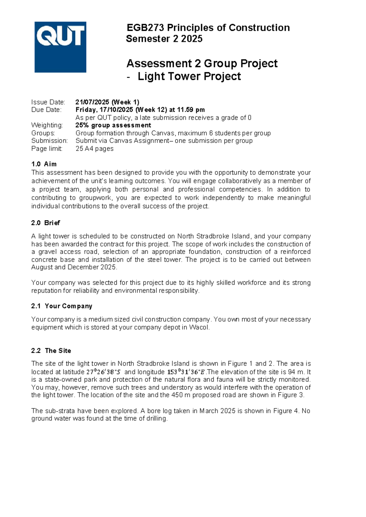 EGB273 Principles of Construction Semester 2 2025 Group Project Brief ...