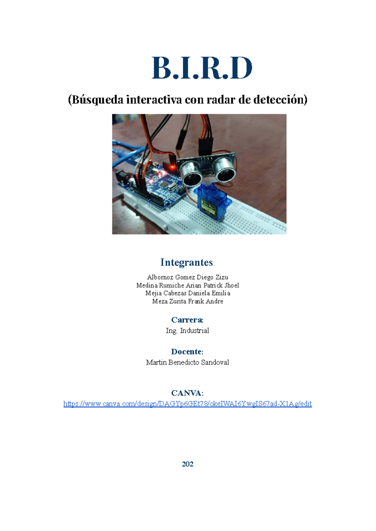 Desarrollo de Radar con Arduino: Proyecto B.I.R.D (Ing. Industrial) - Document Preview