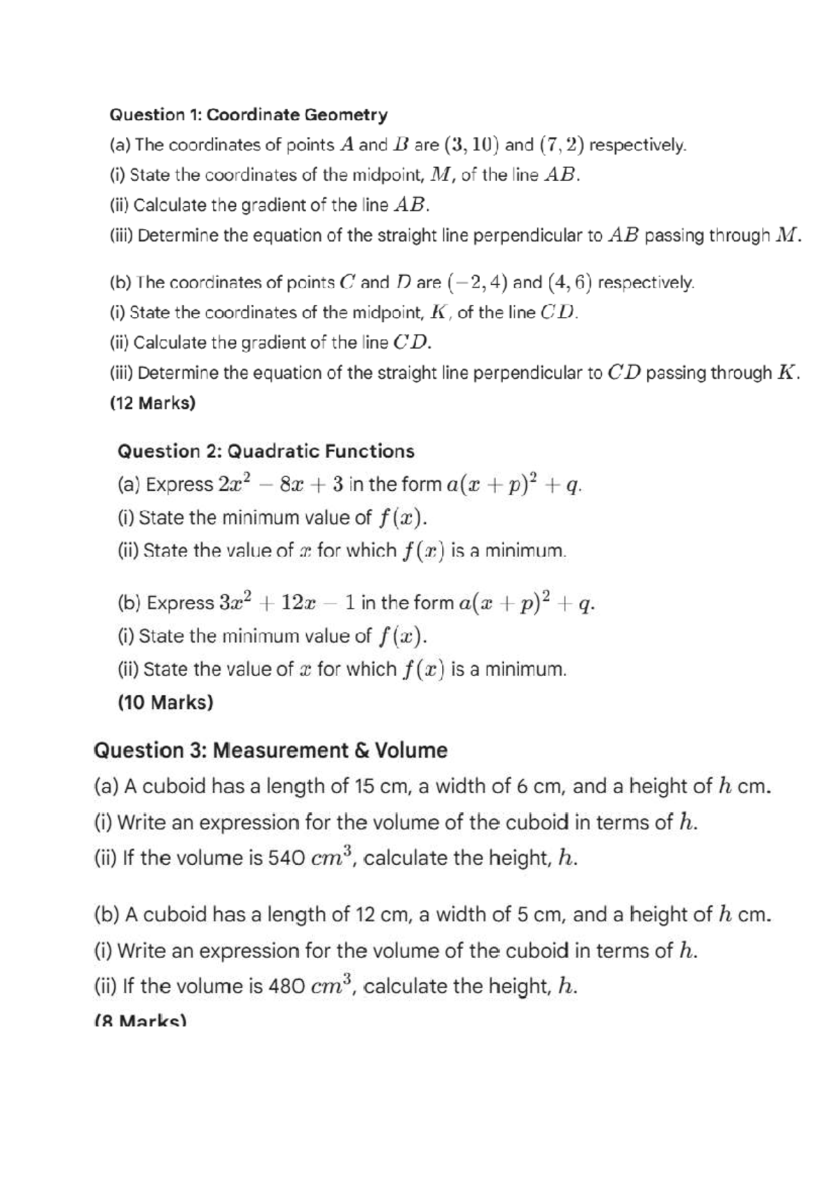 F4 Maths Revision: Coordinate Geometry & Quadratic Functions - Studocu
