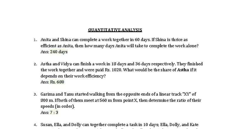 Quantitative Analysis 1: Questions & Answers - Studocu