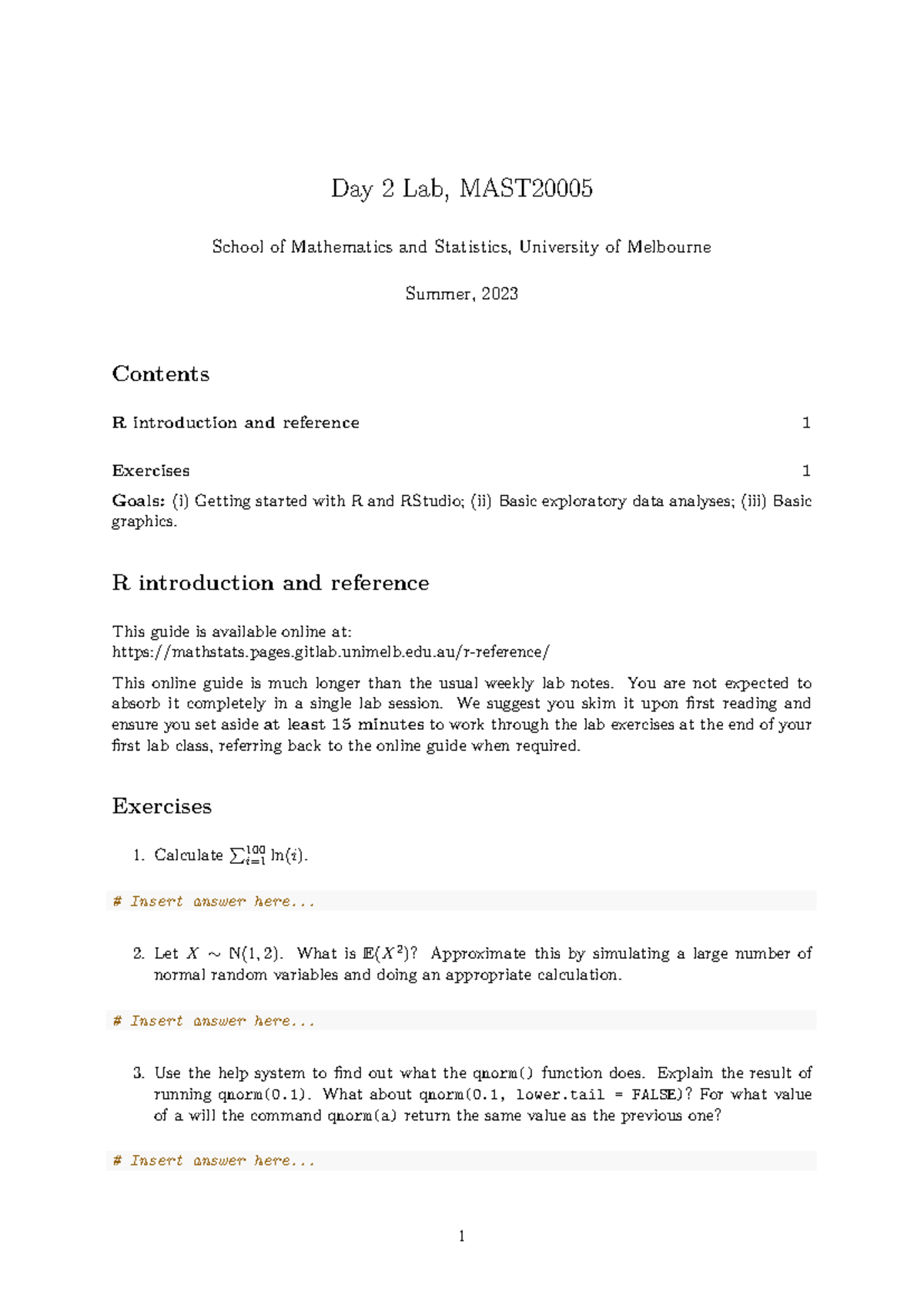 Lab Day 2 - Intro to R & Exploratory Data Analysis (MAST) - Studocu