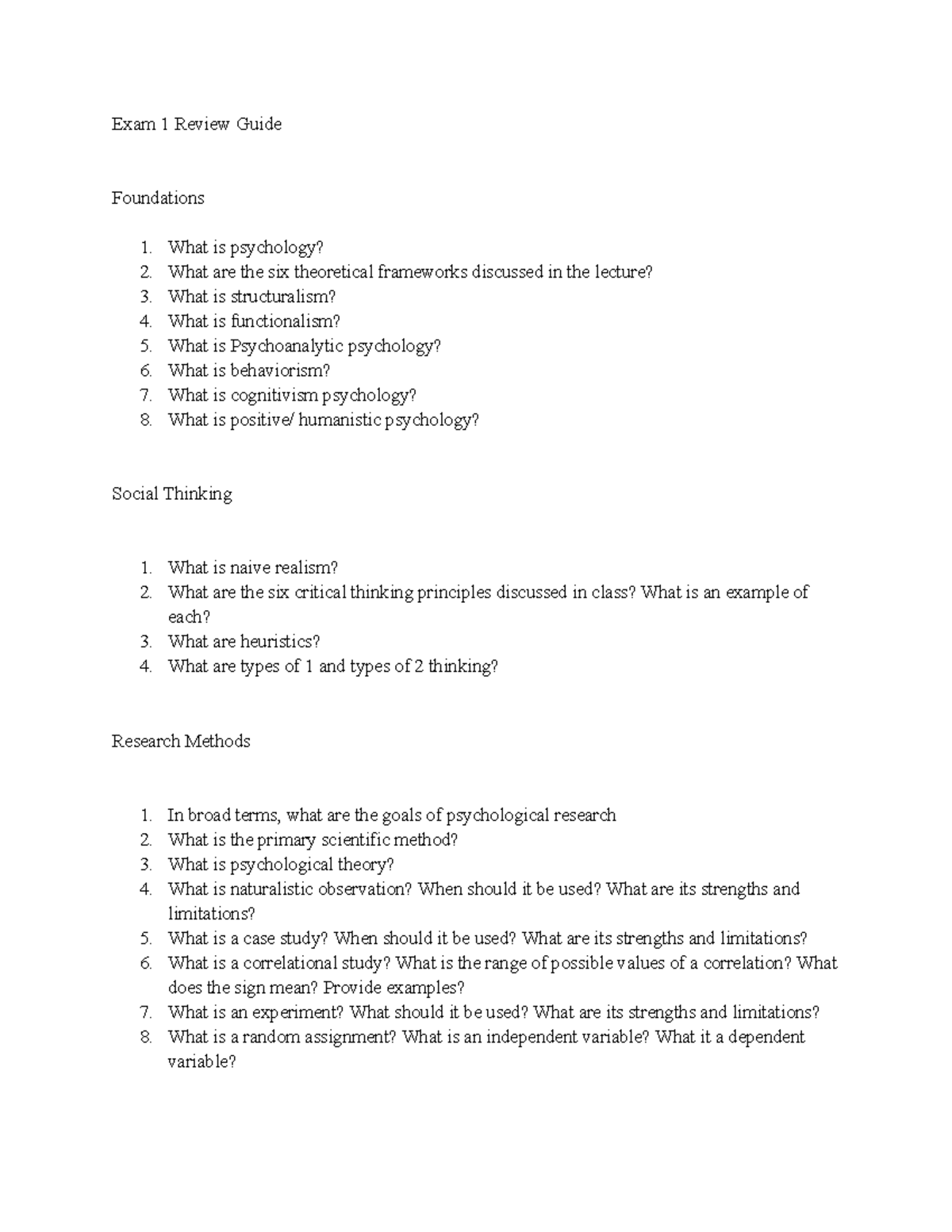 Psychology Exam 1 Review Guide: Key Concepts & Theories (PY101) - Studocu