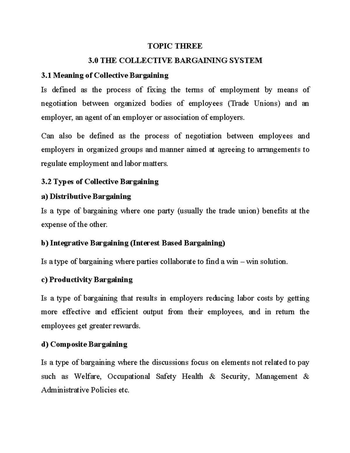 Topic 3: The Collective Bargaining System Overview and Challenges - Studocu