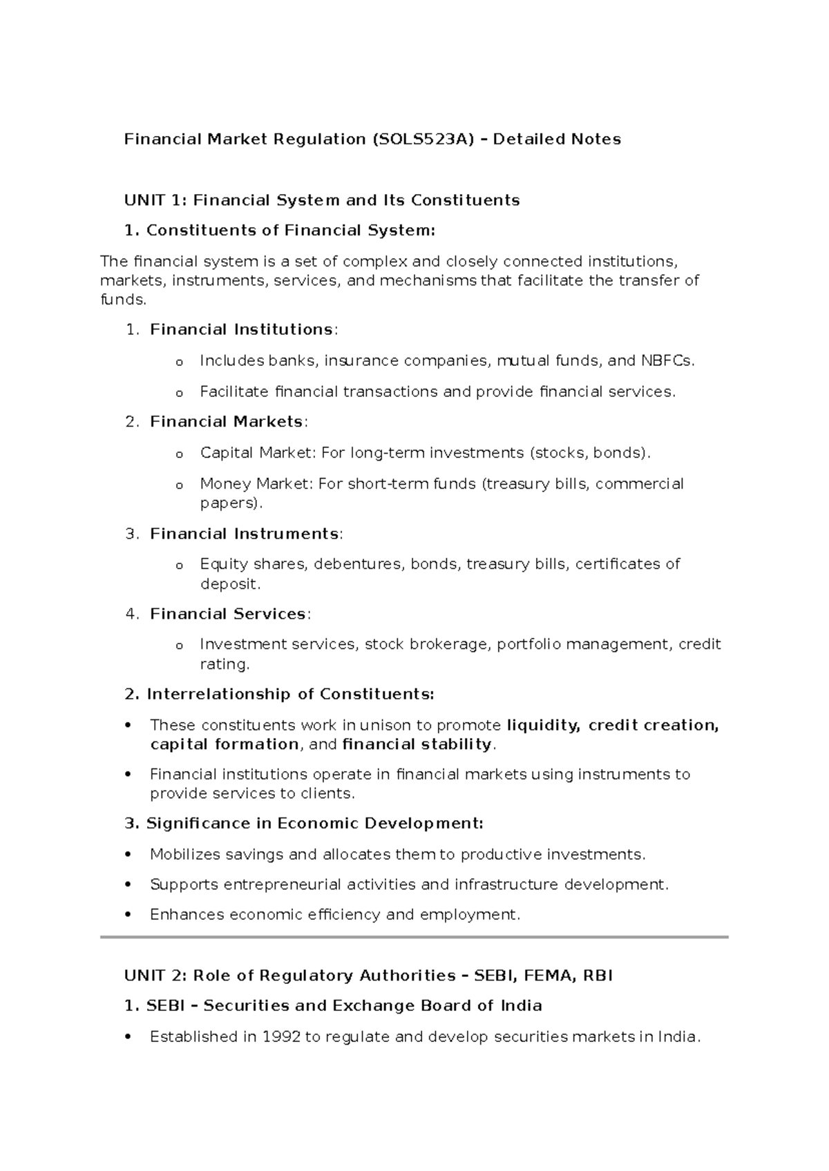 Financial Market Regulation (SOLS523A) Comprehensive Notes - Studocu