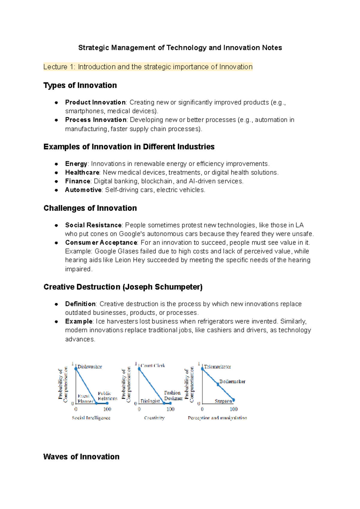 Strategic Management of Technology & Innovation: Lecture Notes Summary ...