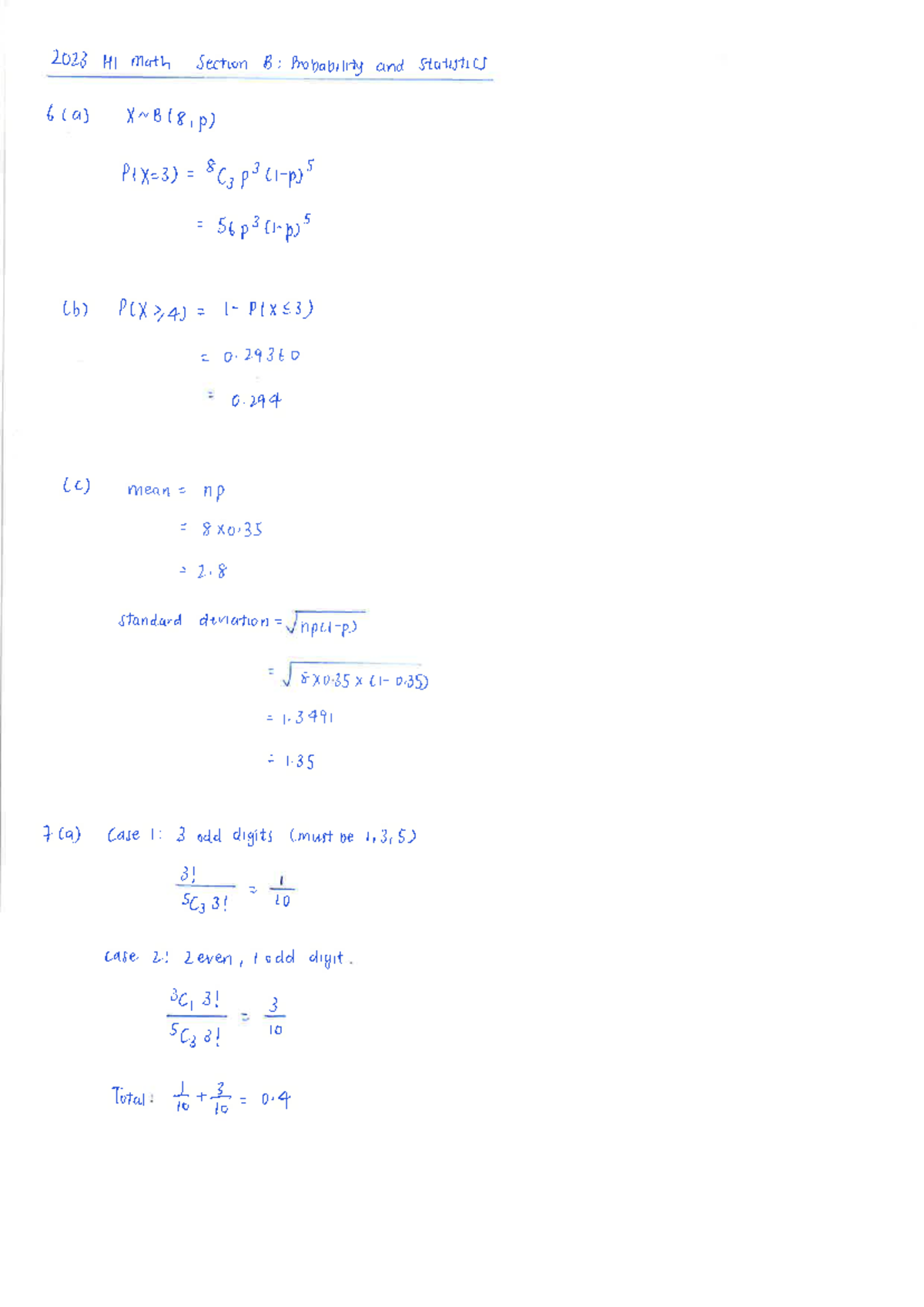 2023 H1 Math Section B Statistics Solutions - 2023 HI Math Section B ...