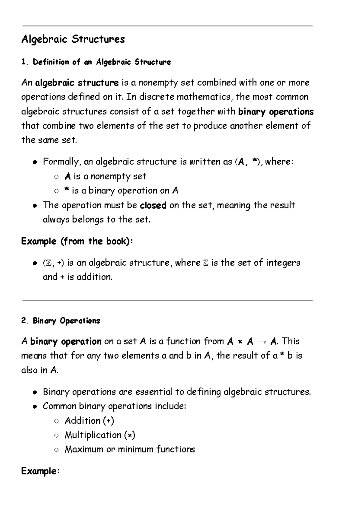 CS 302 - Algebraic Structures: Definitions and Properties Notes - Studocu