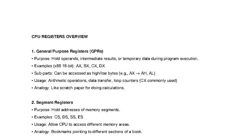 CPU REGISTERS OVERVIEW: GPRs, Segment, Pointer, Special, and Control ...