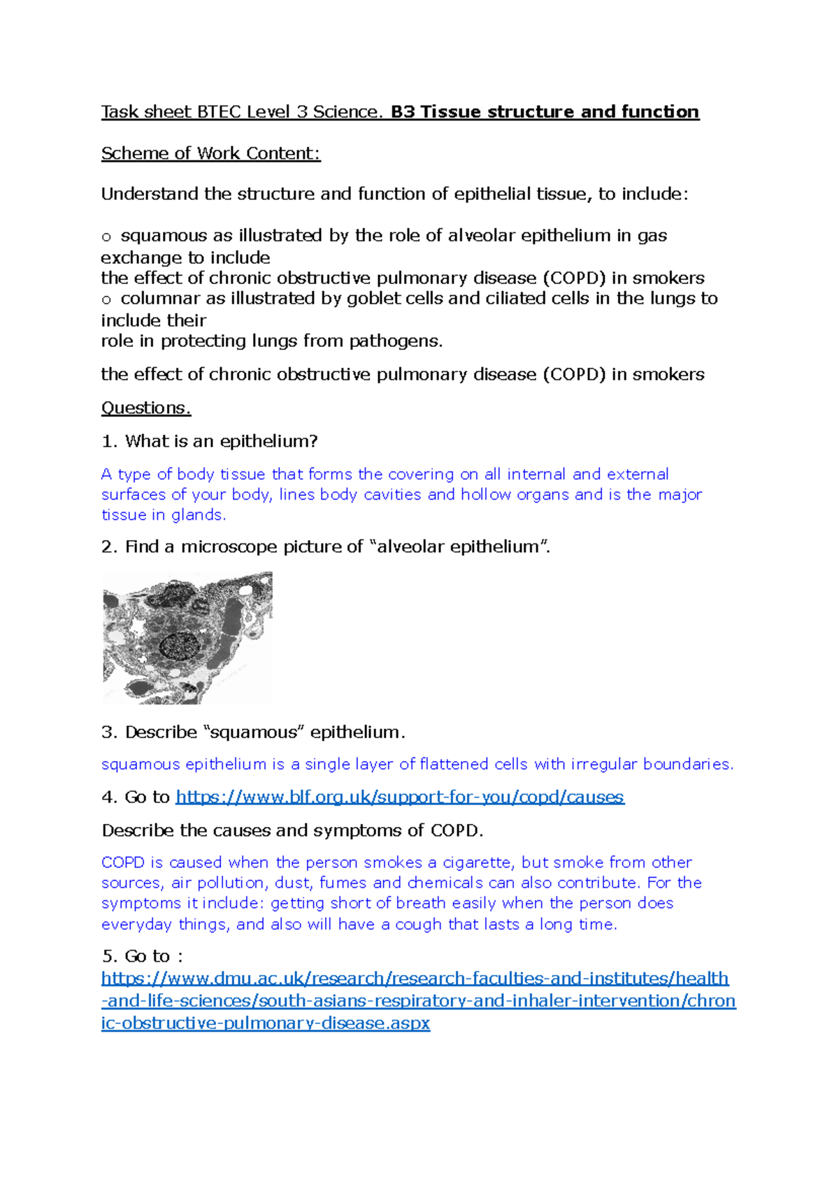 btec level 3 biology - Task sheet BTEC Level 3 Science. B3 Tissue ...