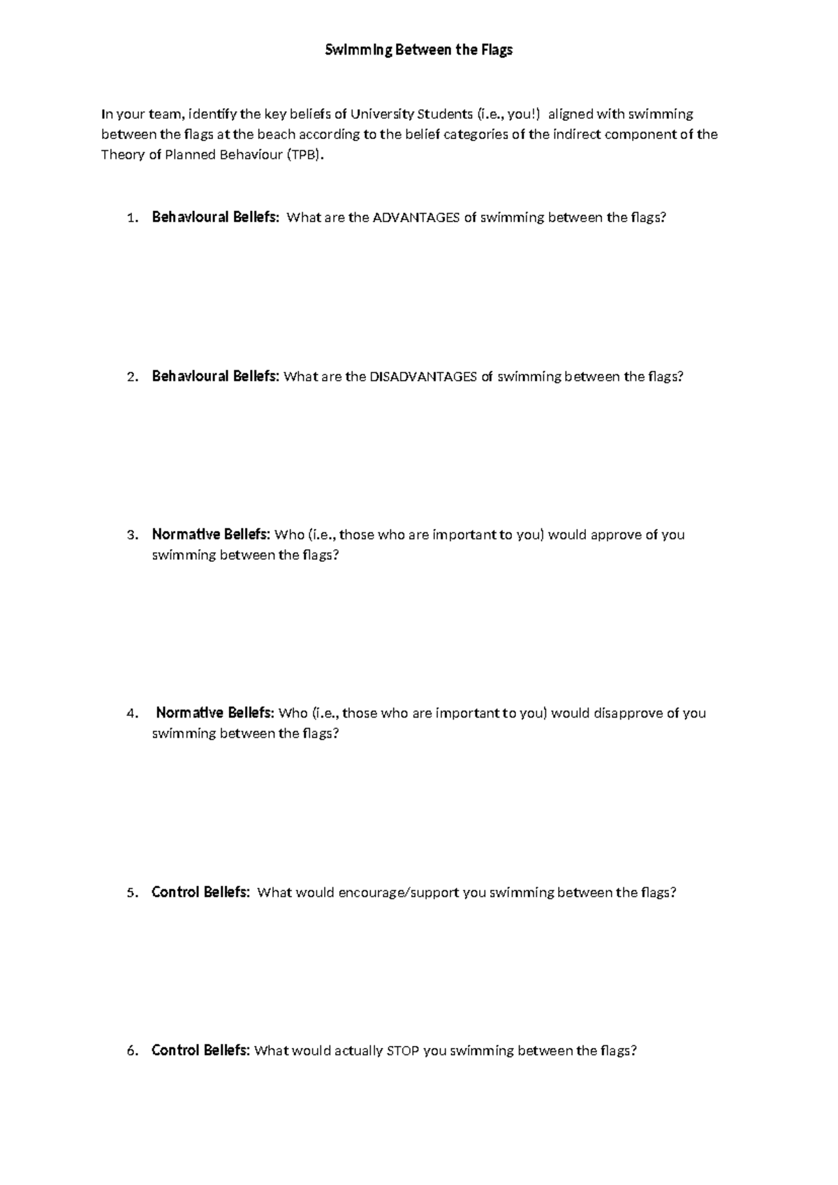PYB302 Tutorial 1: Beliefs on Swimming Between the Flags - Studocu