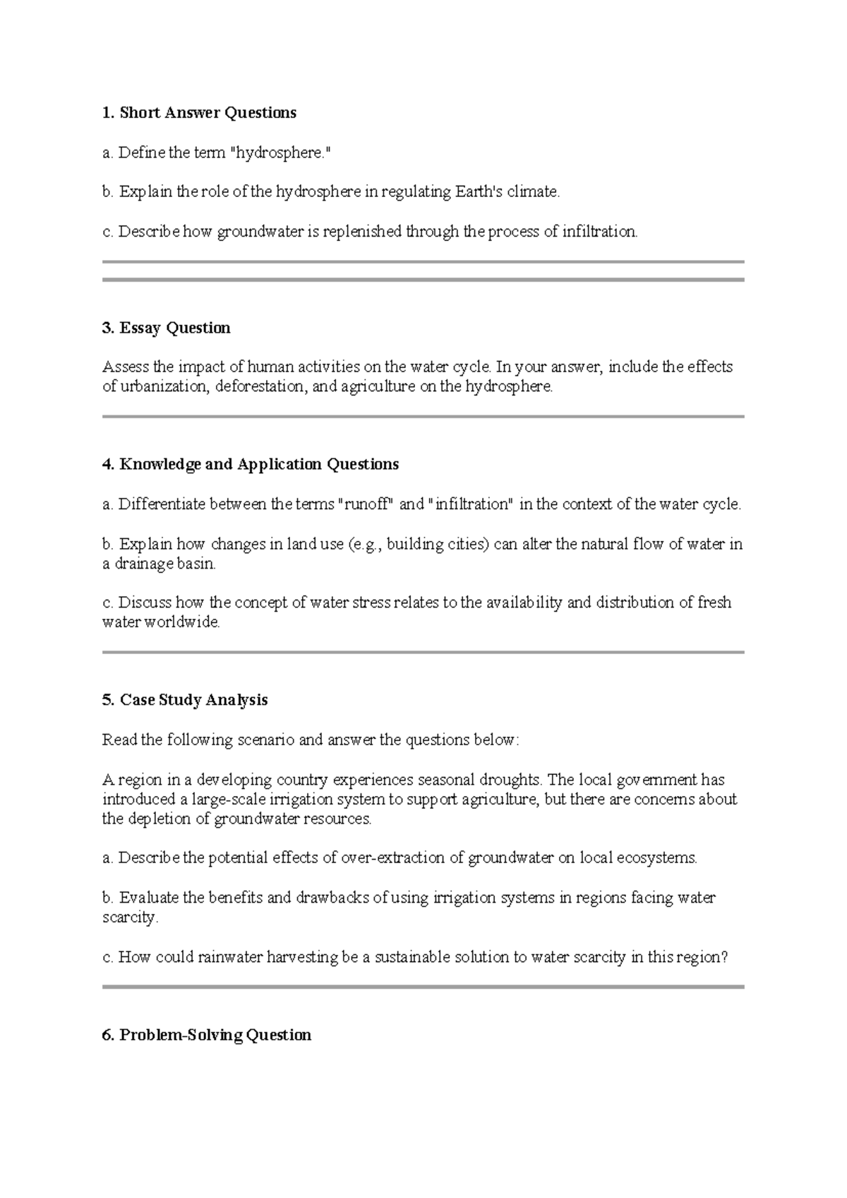 Hydrosphere Questions & Case Study Analysis: Impact on Water Cycle ...