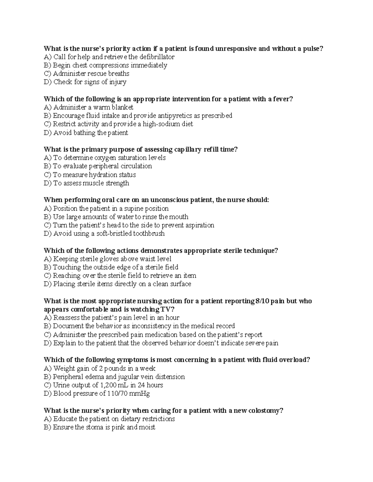 Nursing Practice Questions Set 6 for NCLEX Preparation - Studocu