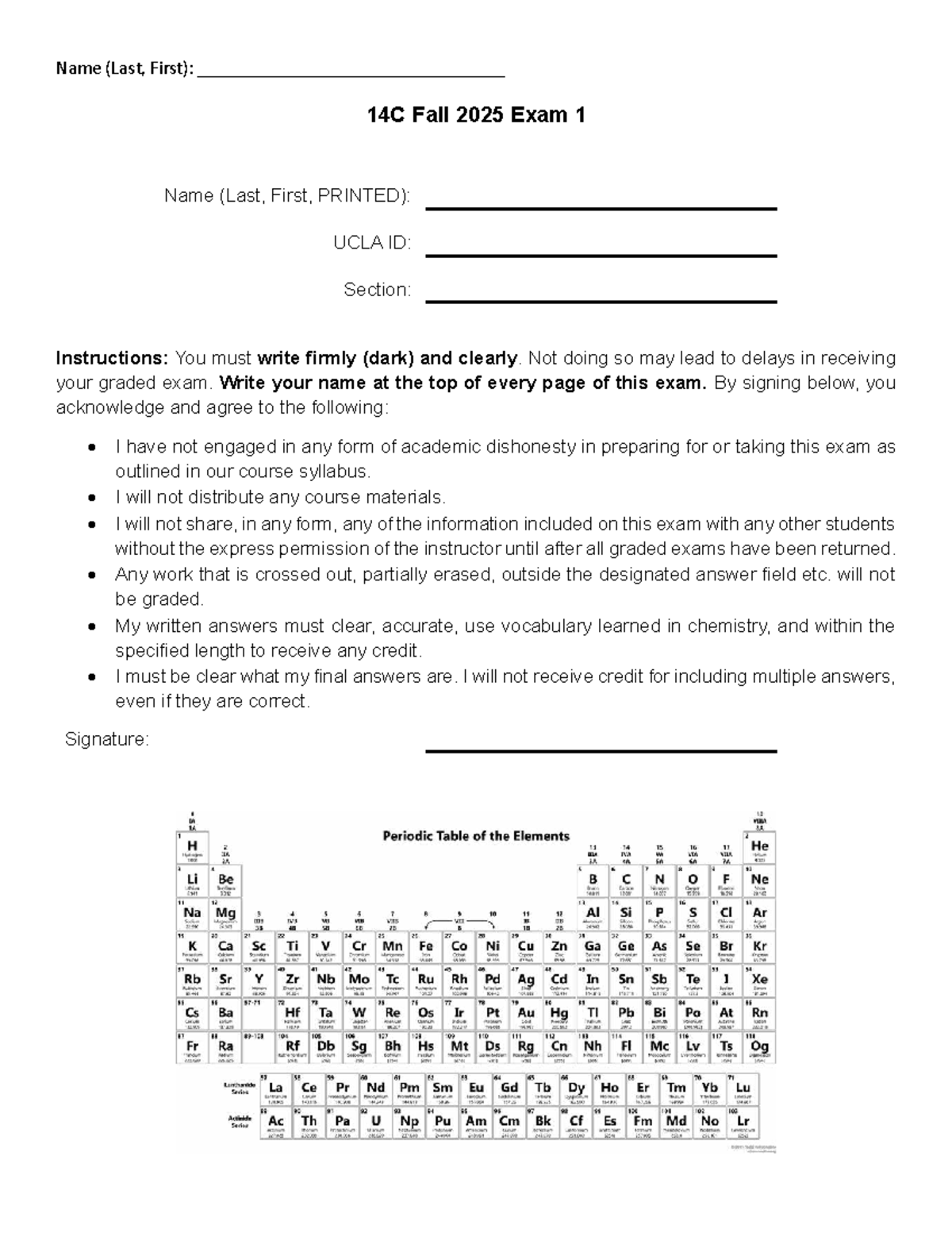 Chem 14C Fall 2025 Exam 1 Guidelines and Instructions - Studocu