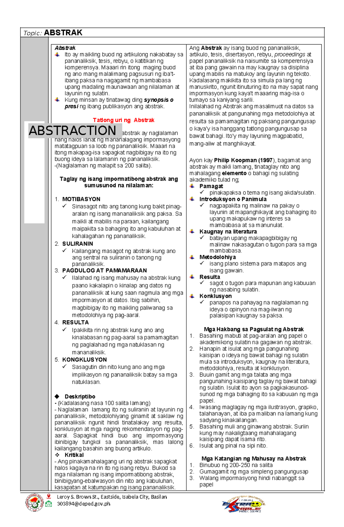 4 - Tungkol sa abstrak - Topic: ABSTRAK Abstrak Ito ay maikling buod ng ...