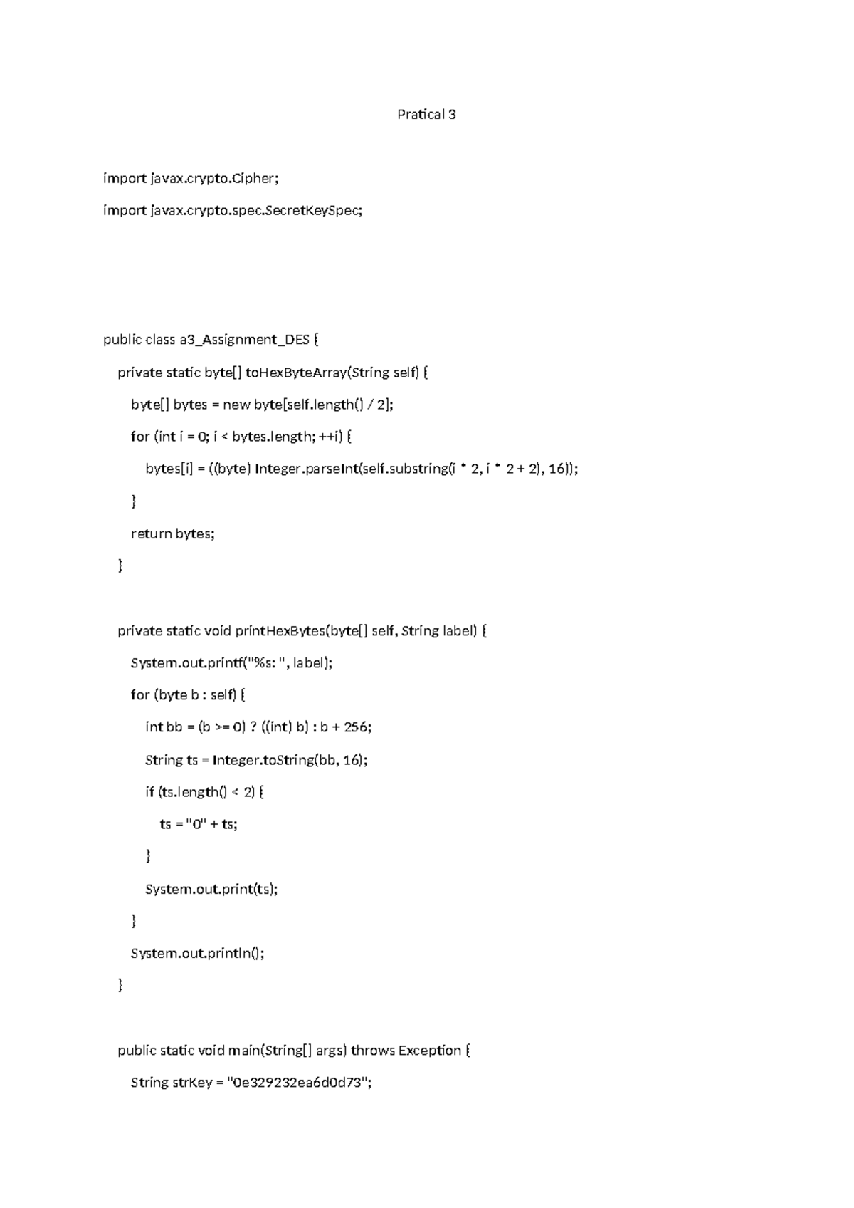 Practical 3 & 4 - Assignment on DES and AES Encryption Techniques - Studocu