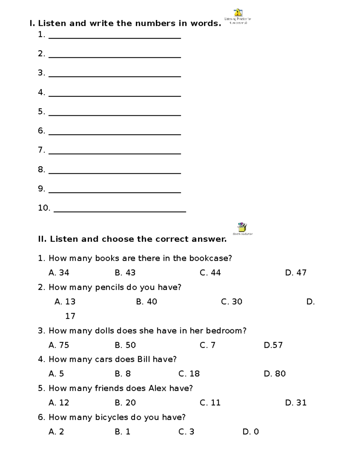 Listening Exercise: Numbers in Words and Multiple Choice - Studocu