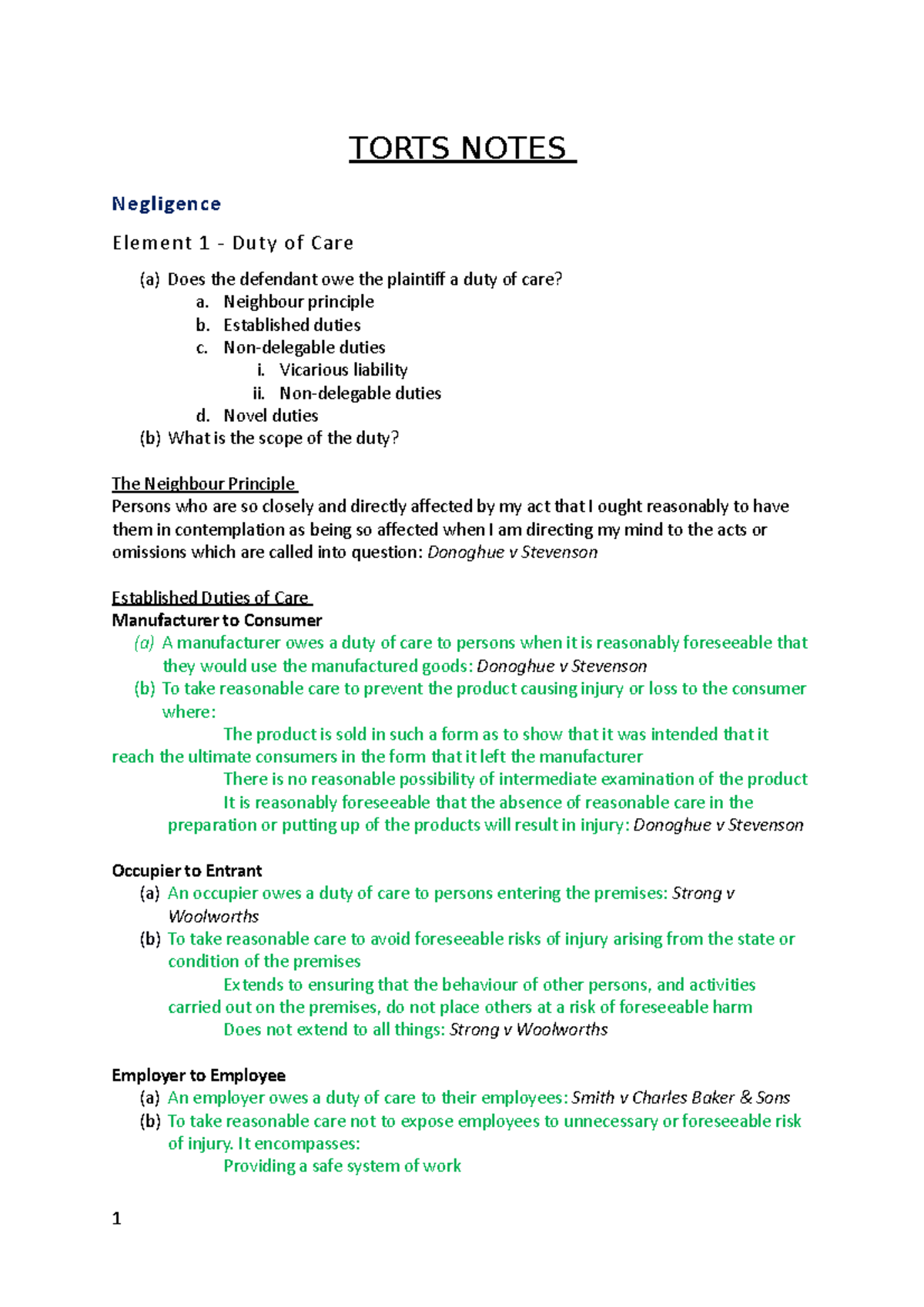 Torts 101: Comprehensive Exam Notes on Negligence Principles - Studocu
