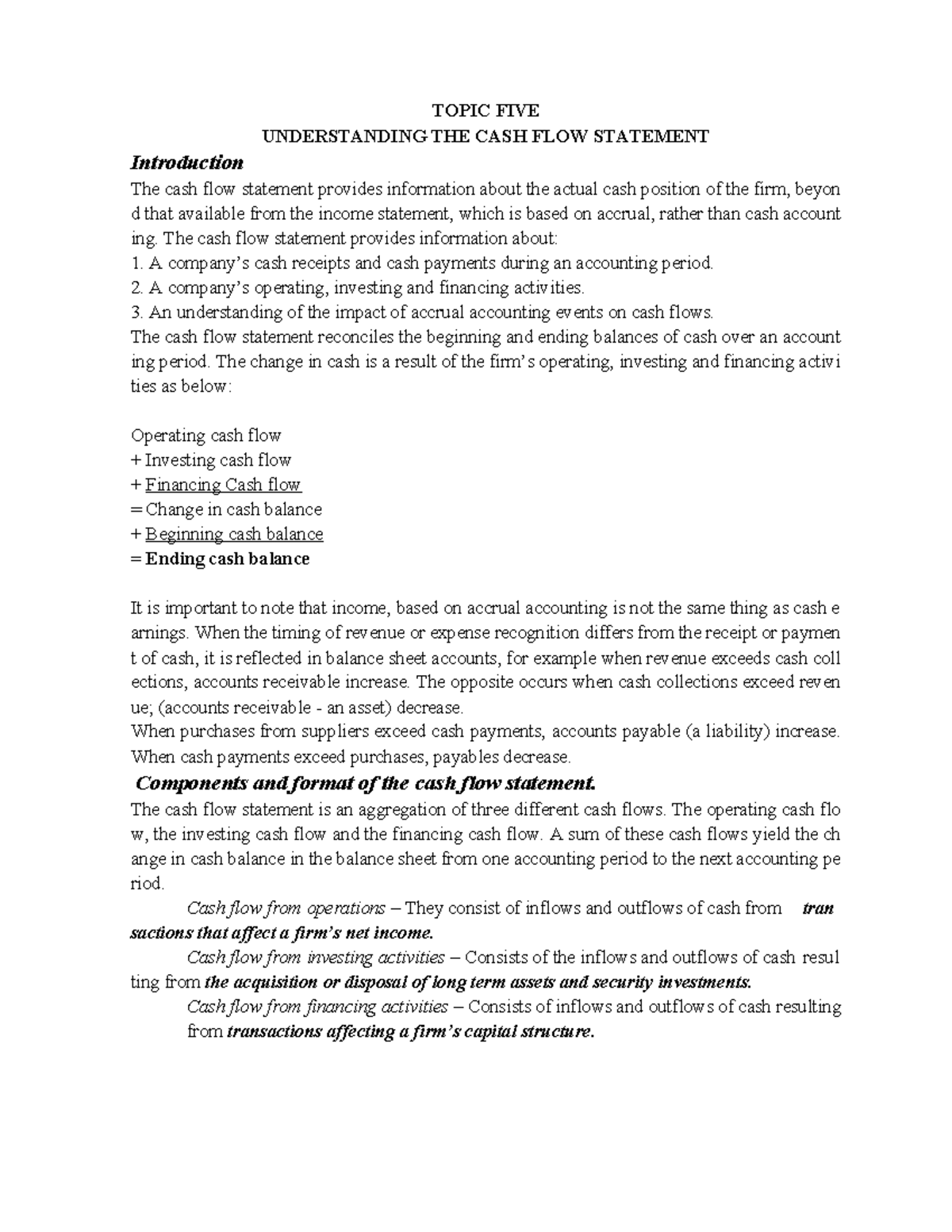 Cashflow Analysis - TOPIC FIVE UNDERSTANDING THE CASH FLOW STATEMENT ...