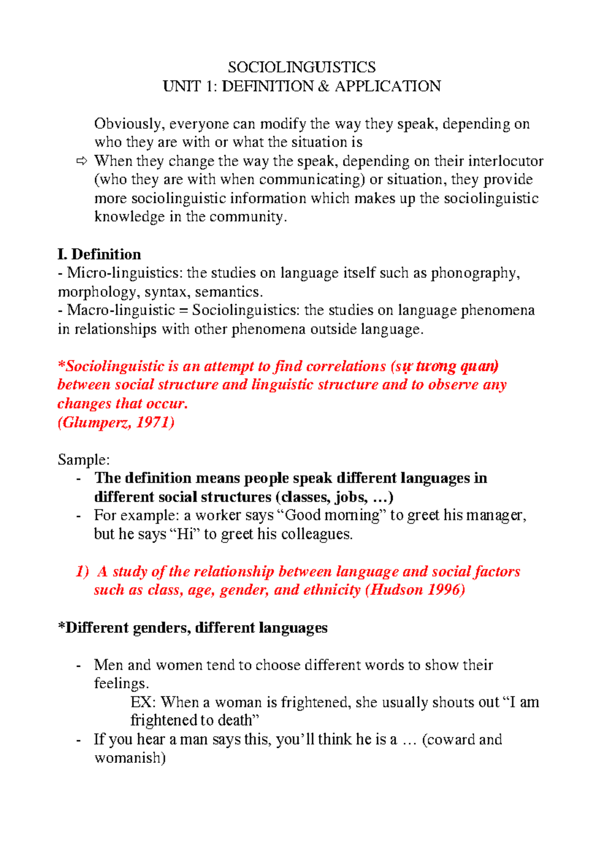 SOCIOLINGUISTICS UNIT 1: DEFINITION AND APPLICATIONS - Studocu