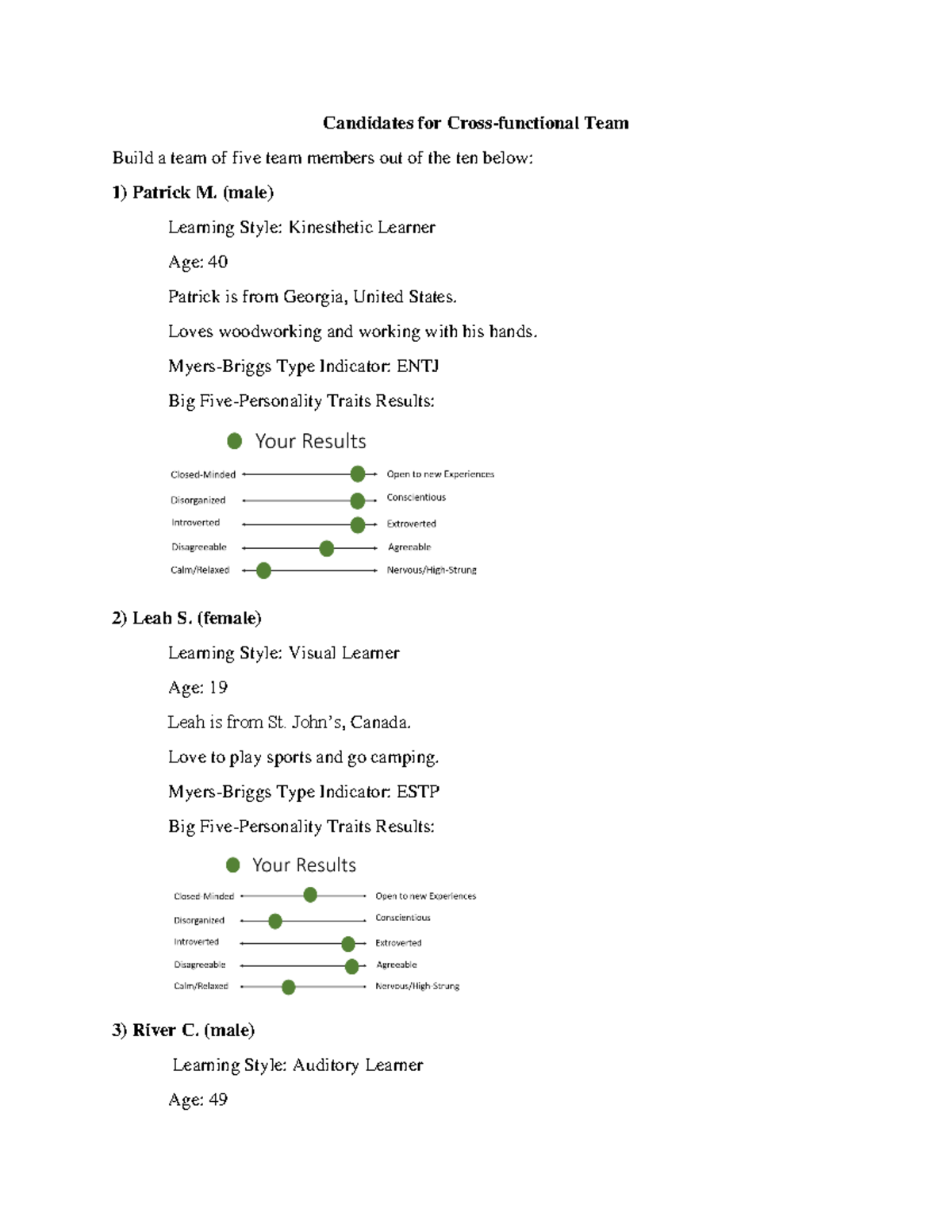 BUS 4402GA - Candidates for Team Selection and Roles - Studocu
