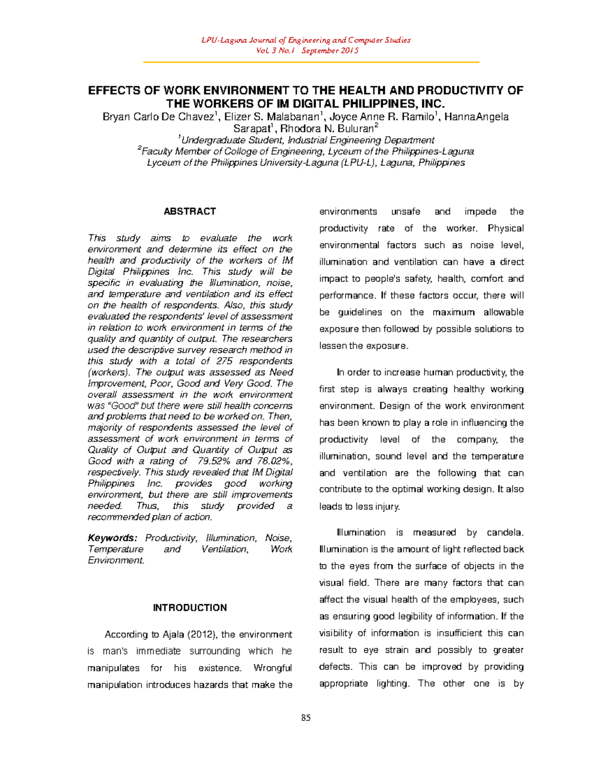 7. Effects OF WORK Environment TO THE Health AND Productivity OF THE ...