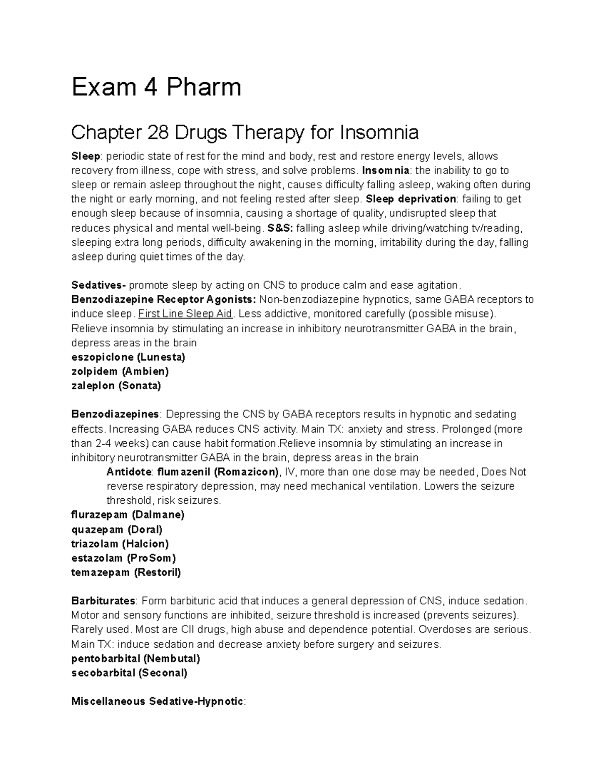 Exam 4 Pharmacology Content for Review - Exam 4 Pharm Chapter 28 Drugs ...